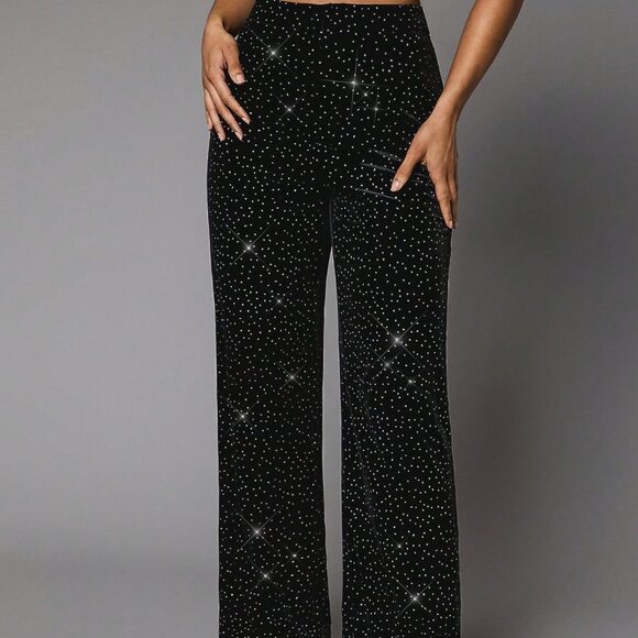 Black Party Womens Rhinestone Detail pants - Picture 1 of 5